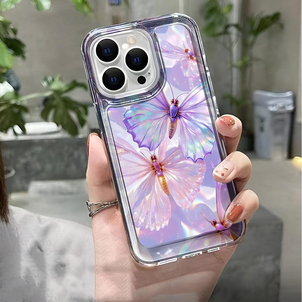 Colorful Purple Butterfly Phone Case For IPhone 17 Air 16 15 14 Plus 13 12 11 Pro Max Shockproof Transparent Bumper Back Cover