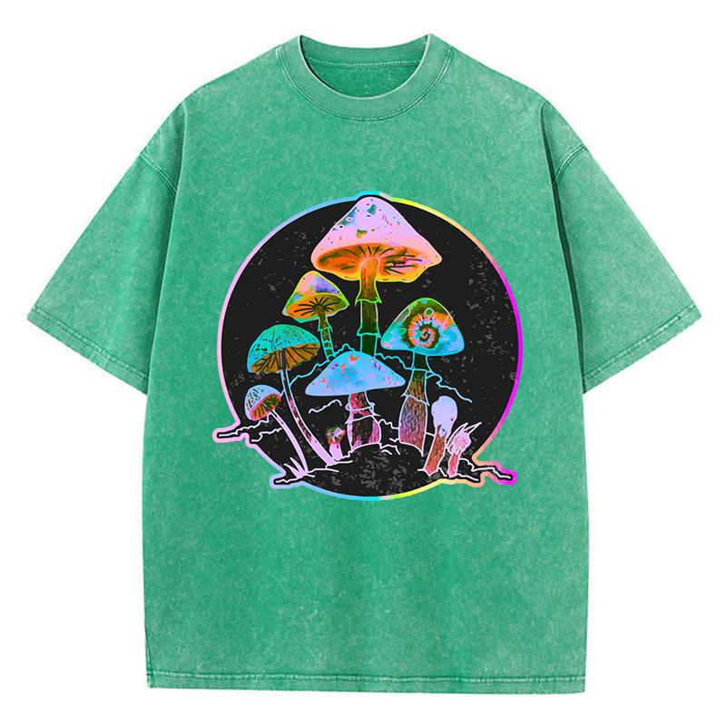Garden Of Shrooms Classic Tprint Washed T-Shirt Women Summer Loose Clothes Cotton Hip Hop Streetwear O-Neck T Shirt