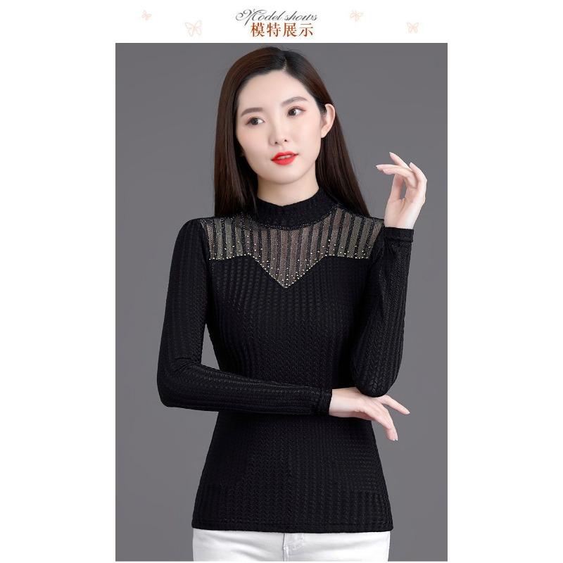 Autumn and Winter Half Turtleneck Base Shirt for Women Long-sleeved Bright Silk T-shirt Casual Loose Top