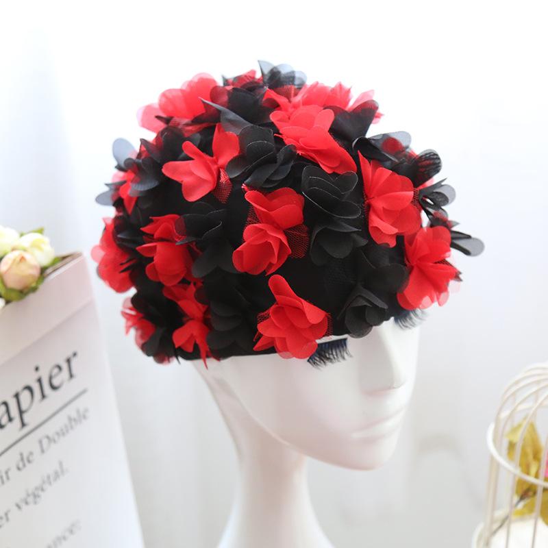 Damen 3D Blumen Design Badekappe Wasserdicht Elastisch Weich Bade Duschhaube für Damen Tauchen Schwimmen Strandkappe Badezimmerzubehör