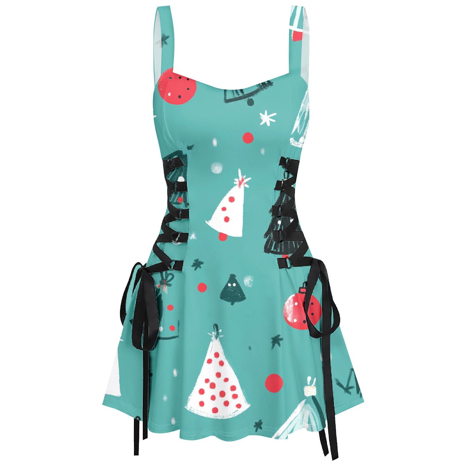 

Женское повседневное модное рождественское платье с сексуальным принтом на бретельках в стиле ретро с короткими юбками в стиле ретро XXXL