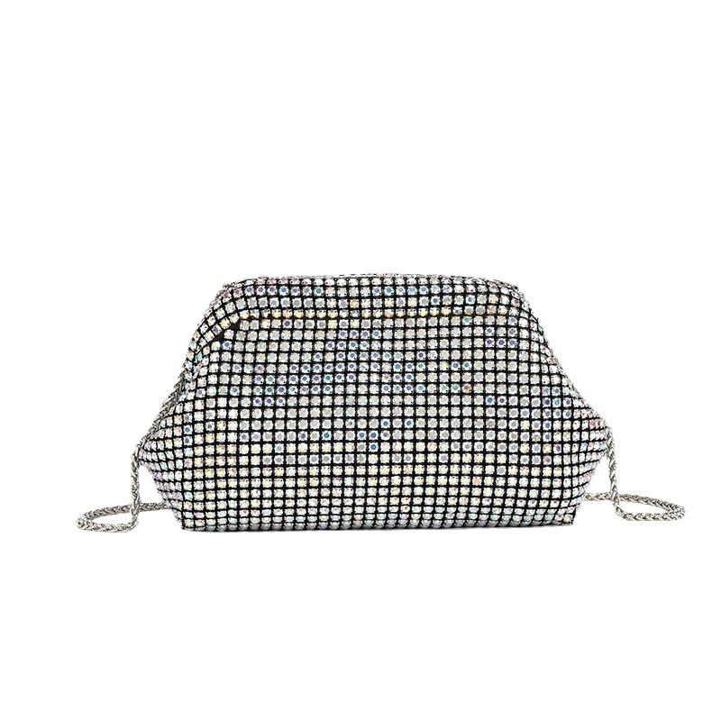 Cloud Bag: Women's Rhinestone Evening Clutch with Shoulder Chain, Shell-Shaped Crossbody.