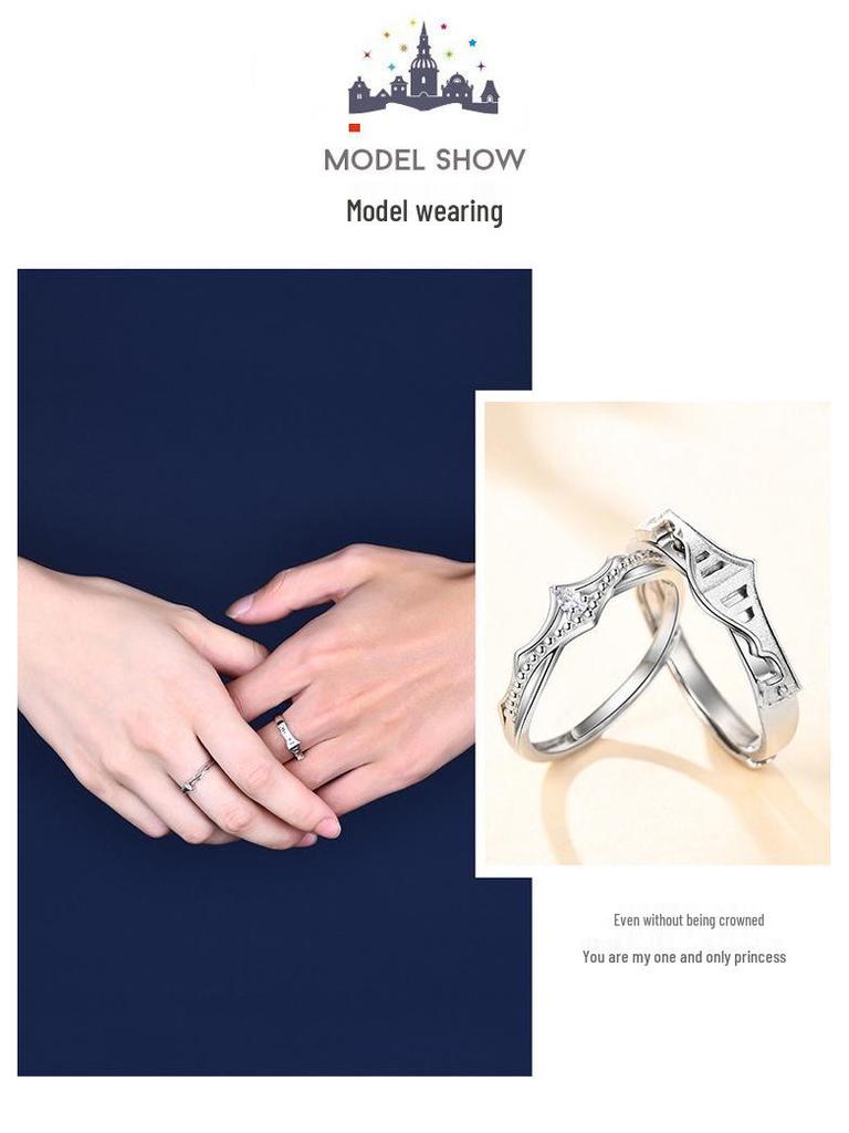 Tonglin S925 Sterling Silver Princess & Knight Couple Rings - Creative Christmas Gift