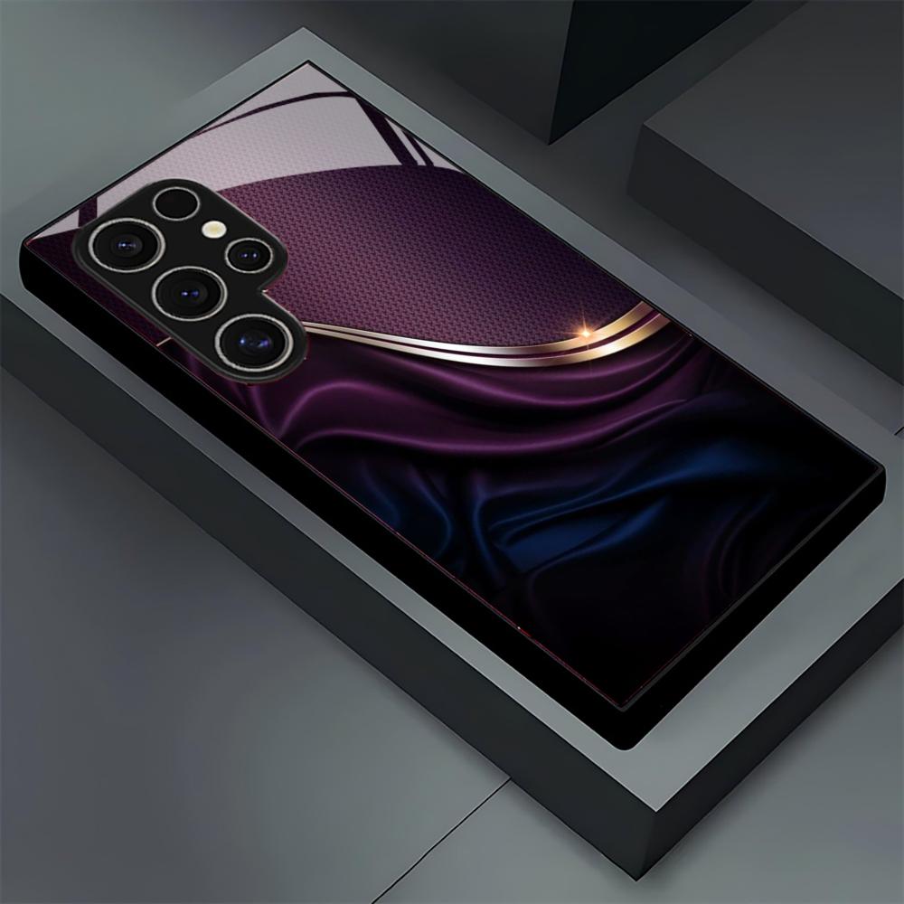 Purple Stripes Glass Phone Case For Samsung Galaxy S26 S25 S24 S22 S23 Ultra S21 S20 Plus 5G Frosted Non-Slip Full Cover