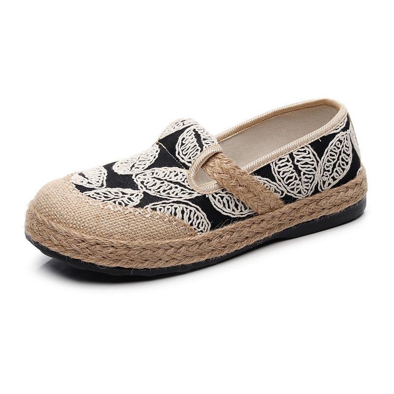 Spring new women's single shoes one-pedal fisherman shoes retro style linen round head casual cotton and linen shoes old Beijing cloth shoes