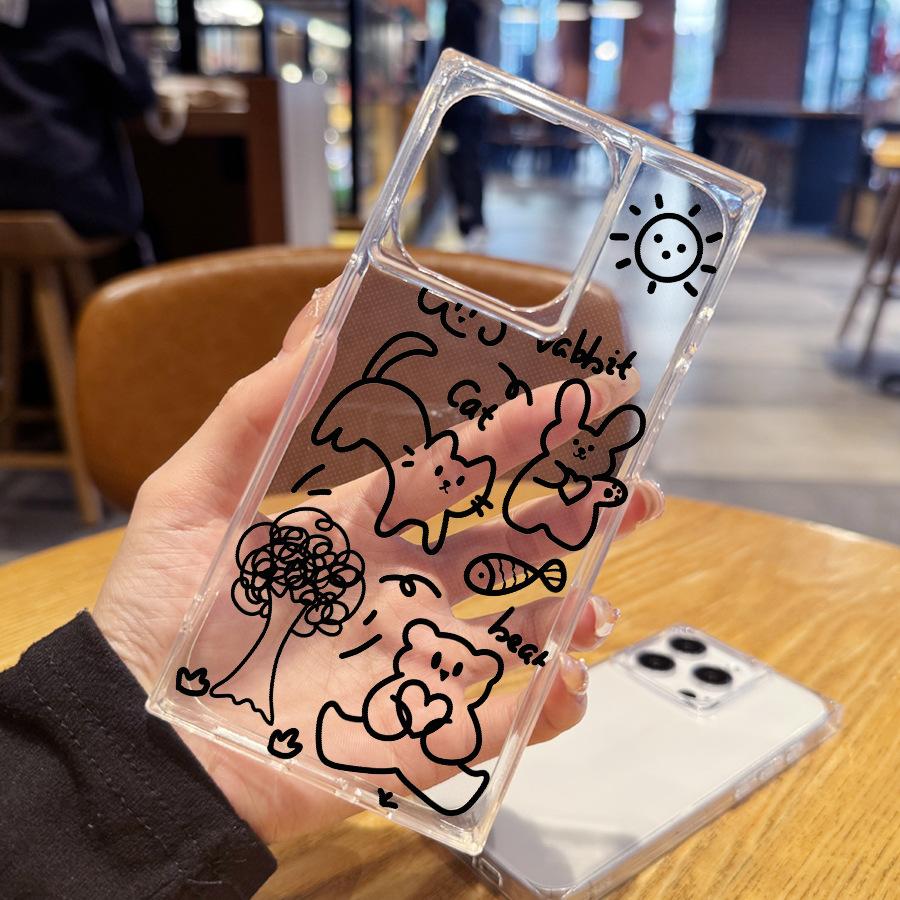 Creative Sweet Cool Line Cartoon Graffiti Right Angle Straight Edge 15 Phone Case for Iphone 16 Promax 15 14 Plus 13 Pro Max 12 11 Plus 12 11 Pro Max
