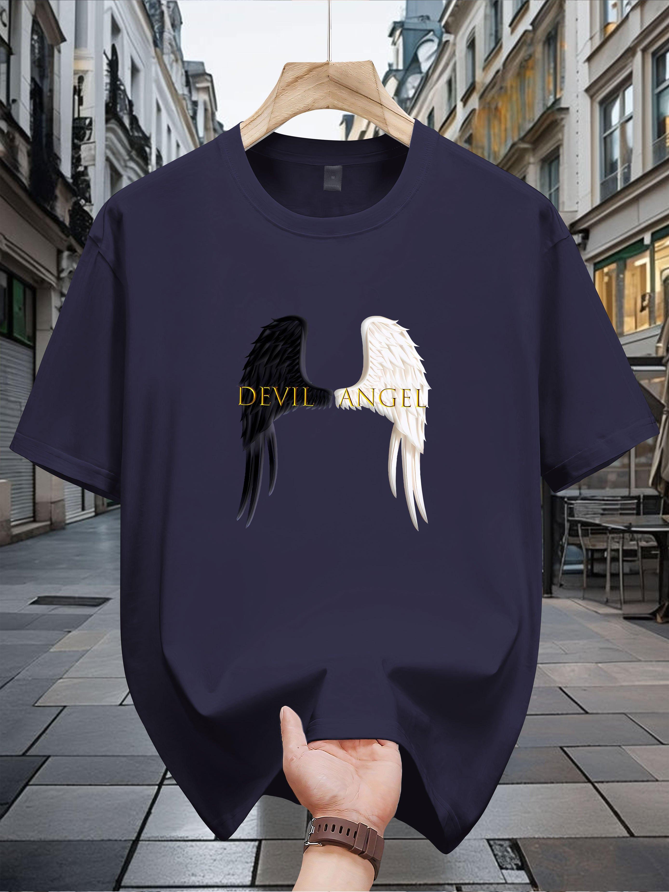 

[Durable]Pure Cotton Graphic T-shirt - DEVILY ANGEL Print XL