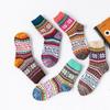 5 Pairs of Winter Mid-calf Socks for Women, Thick Octagonal Flower Socks for Women, and Thickened Rabbit Wool Socks