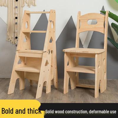 Wooden Five-Step Ladder & Folding Chair Stool Multi-Functional A-Frame for Home and Garden