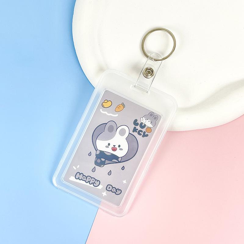 Ins Cute Transparent Lanyard Card Cover Student Bus Cards Case Cartoon Work Card Covers Credit Card Holder Id Holder with Rope