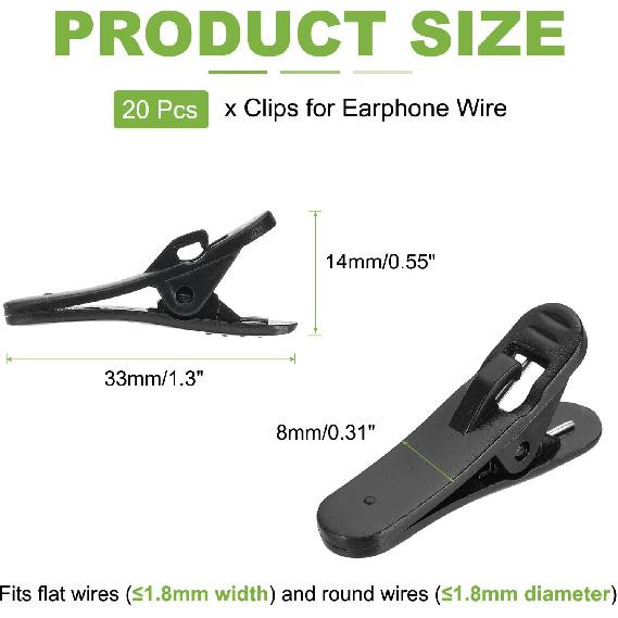 PATIKIL Headphone Wire Clip, Earphone Mount Cable Clothing Clip for Fixing Headset Headphone Earphone Wire Microphone Cord 1.3"x0.31"x0.53" - 20 Pcs