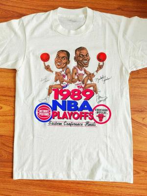 Vintage NBA Playoffs 1989 Karikatuur Katoen Wit Alle Maten Unisex Shirt MM056 Unisex T-shirt