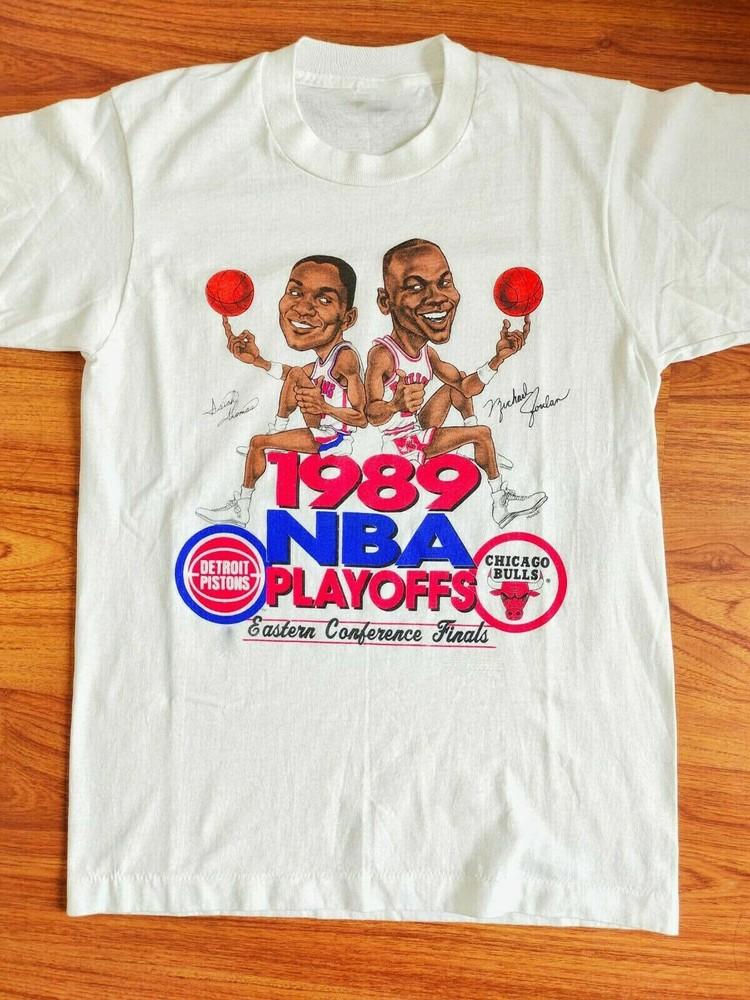 

Vintage NBA Playoffs 1989 Caricature Cotton White All Size Unisex Shirt MM056 Unisex T-Shirt XXL