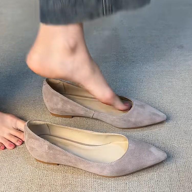 Sheepskin Version~ Leather Suede One-pedal Shallow Mouth Pointed Single Shoes Women's Fashion Retro Inner Height-increasing Commuter Work Shoes