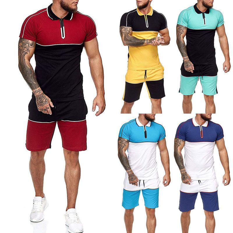 Summer 2pcs Mens Tracksuit Sport Suit T Shirt Tops  Shorts Pants Set Outfit