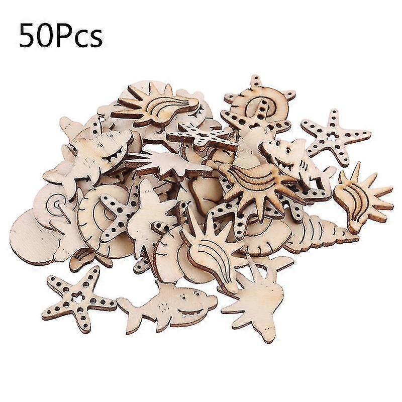 50 Pieces/Set Ocean Animals Shape Wood Slices Rustic Natural Wood Cutouts Kit