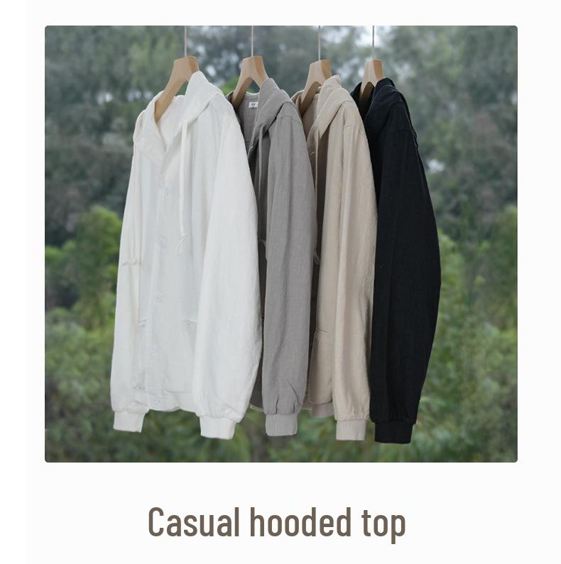 Men's Hooded Linen Jacket - Casual Spring/Autumn Coat, Loose Fit, Youth Trend, Cotton Blend (Y201)