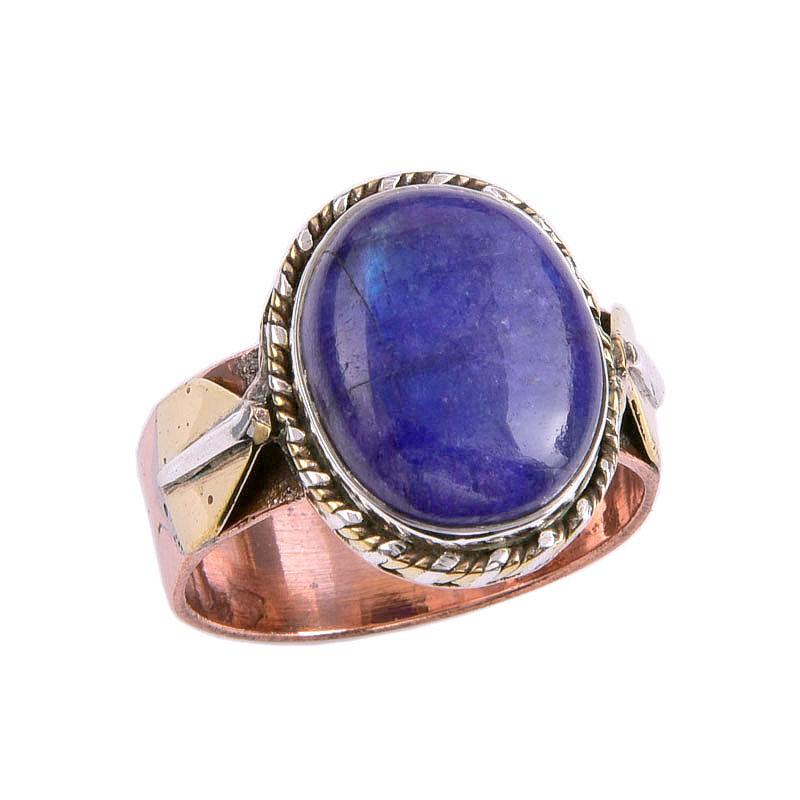 Natural Rainbow Moonstone Gemstone Two Tone 925 Sterling Silver Ring Size 8 n2M77