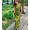 New Chinese-style printed improved cheongsam, young thin and white split-ended long dress, women's summer