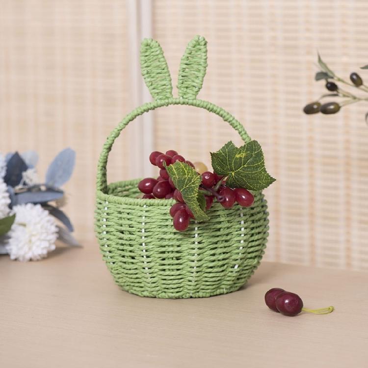 Paper Rope Woven Basket with Rabbits Ears for Toy Storage Stylish Handhold Flower Basket Fruit Holder for Picnics