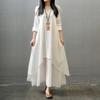 Robe Longue Imprimé Faux Deux Pièces Coton Lin Printemps/Automne 2026 – Coupe Ample, Manches Longues avec Grand Ourlet