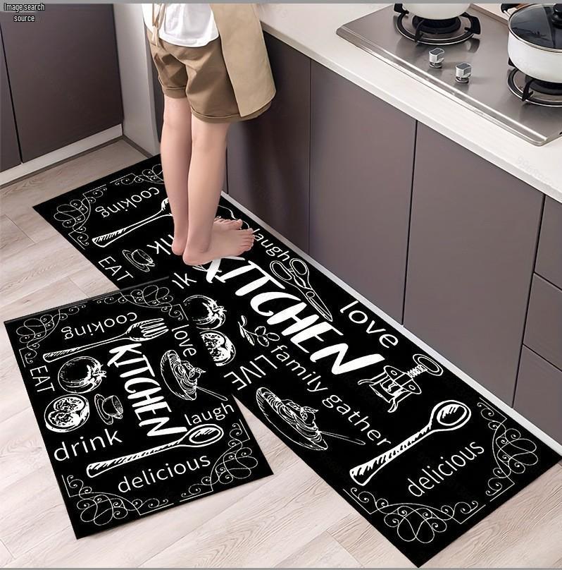 Set da cucina due pezzi: Tappetini Assorbi-Olio e Resistenti alle Macchie con Motivo di Posate