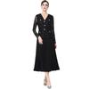 Elegant French V-Neck Lace Dress with Diamond Buckle and Pleated Skirt