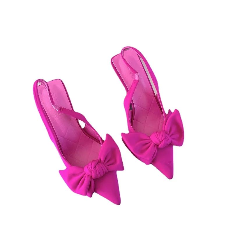 fashion 2024 Ladies Shoes Elastic Band Women's High Heels Fashion Butterfly-knot Office and Career Sexy Pointed Toe Toe Cap Sandals