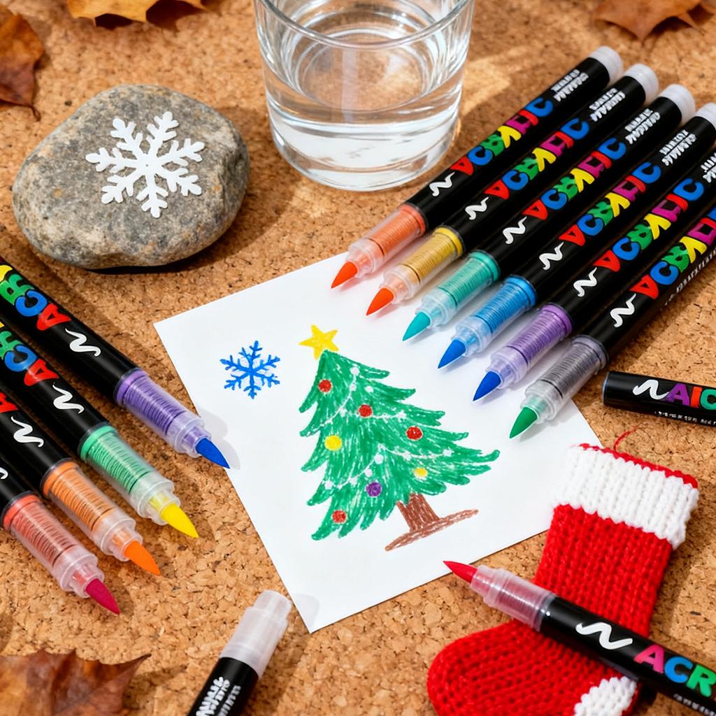 12-288 Colors/Box Christmas-Themed Marker Set - Soft-Tip Straight Liquid Acrylic Markers for DIY Holiday Doodle Art Painting