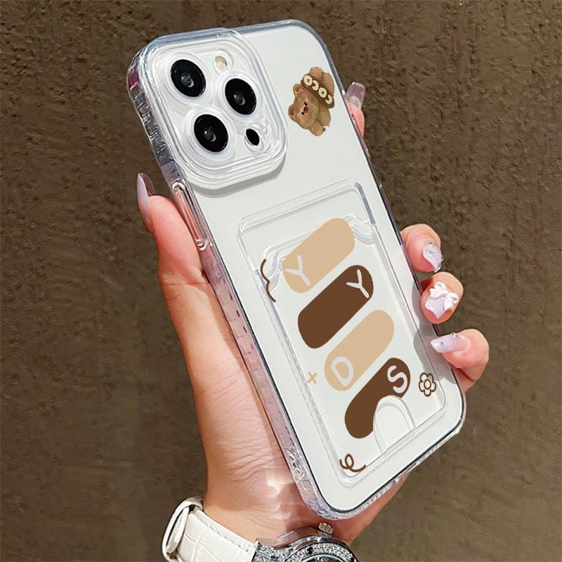 Card Slot Holder Silicone Wallet Pocket Case For Samsung A54 A24 Infinix Note 30 Xiaomi Redmi Note 14 13 12 iPhone 13 14 16 Cover Clear Phone Bumper
