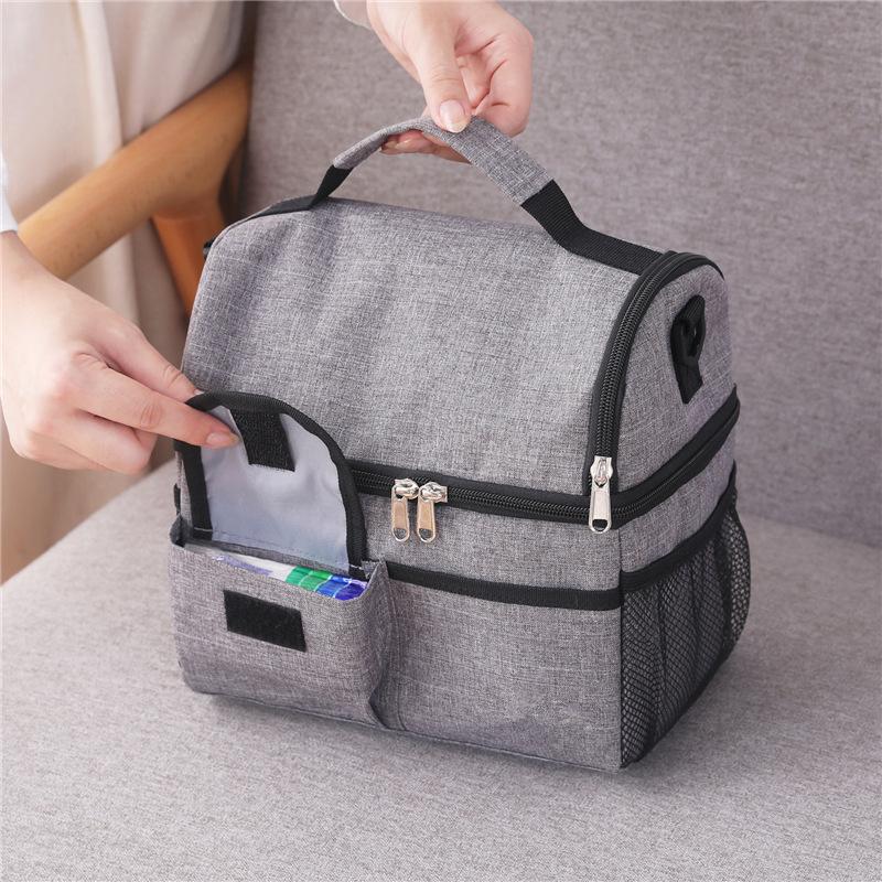 Double Deck Lunch Bag Outdoor Camping Hiking Food Thermal Pouch Child Picnic Drink Snack Keep Fresh Storage Package Bags Handbag
