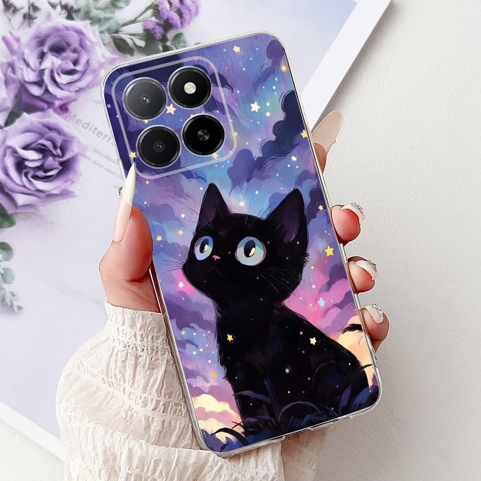 Phone Case For Honor X5b Plus X6b X7b X8b X9b 5G Elegant Flower Cat Painted Soft Silicone TPU Cases