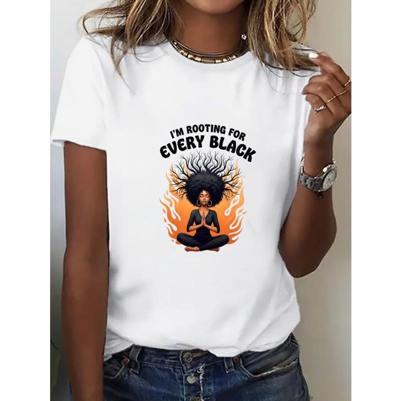 Plus Size - Women S Plus Size Oversized T-Shirt - Loose Fit Casual Everyday Tee with Bold  I m Rooting for Every Black  Graphic S белый