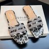 Fashion Ladies Shoes 2025 Fashion Open Toe Women's Slippers Summer Crystal Daily Outdoor Hot Sale Leopard Print Plus Size Flat Slippers