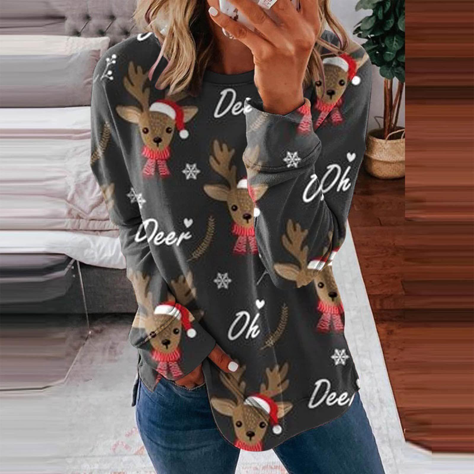 

Женские рождественские топы, повседневные свободные тонкие толстовки с капюшоном, женские 3d толстовки, винтажные пуловеры с принтом оленя и мультяшным принтом 5XL
