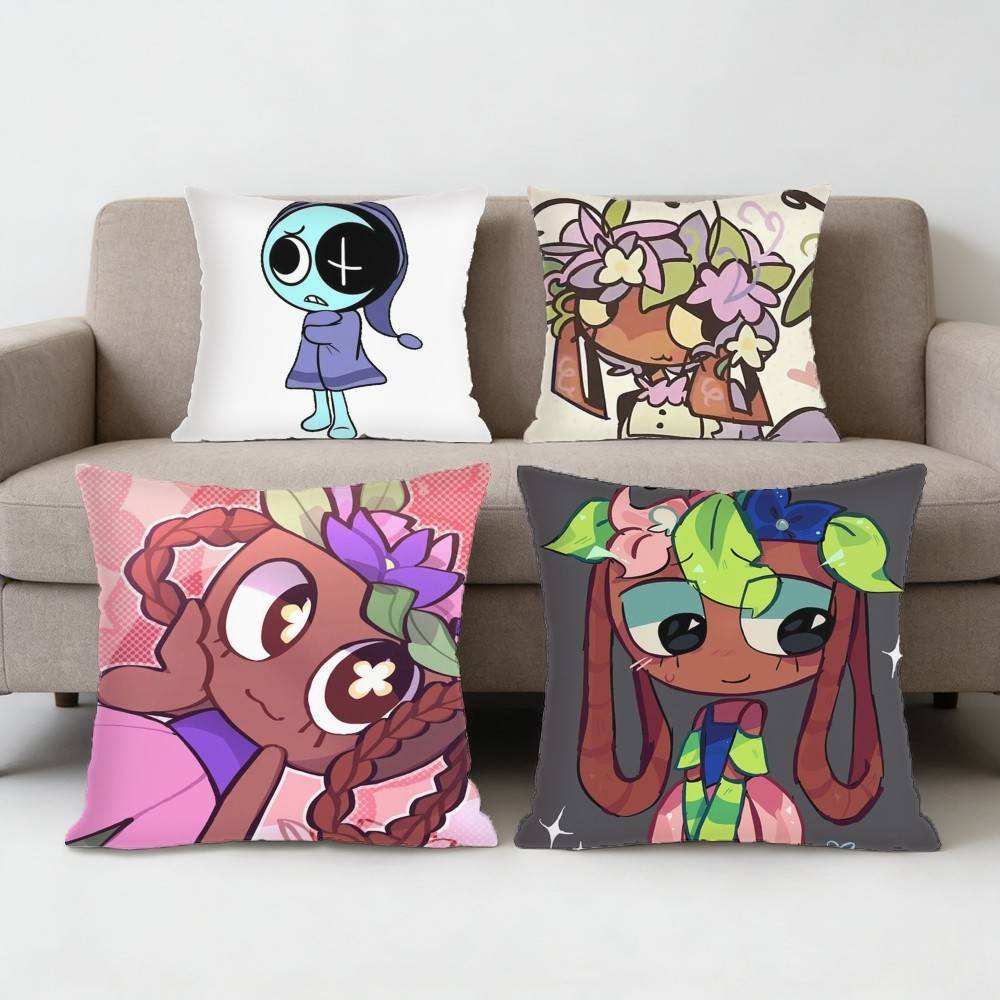 Horror Game Dandys World Pillow Case Antidustmite Pillowcase Invisible Zipper Silky Short Plush Sofa Cushion Cover