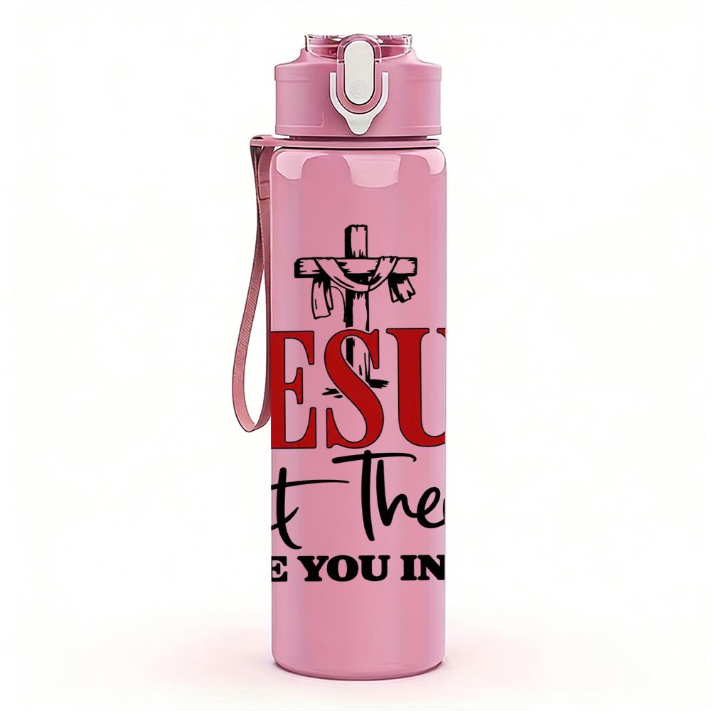 1PC Jesus Let Them In Cross Letter 750ml Color Plastic Sports Water Bottle Leakproof Flip Straw Lid Suitable for Sports Office Home Use