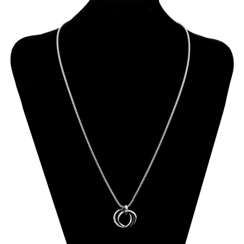 Long Chain Around The Neck Crystal Black Blue Ring Buckle Charm Pendant Necklace Stainless Steel Necklaces For Women Men Jewelry