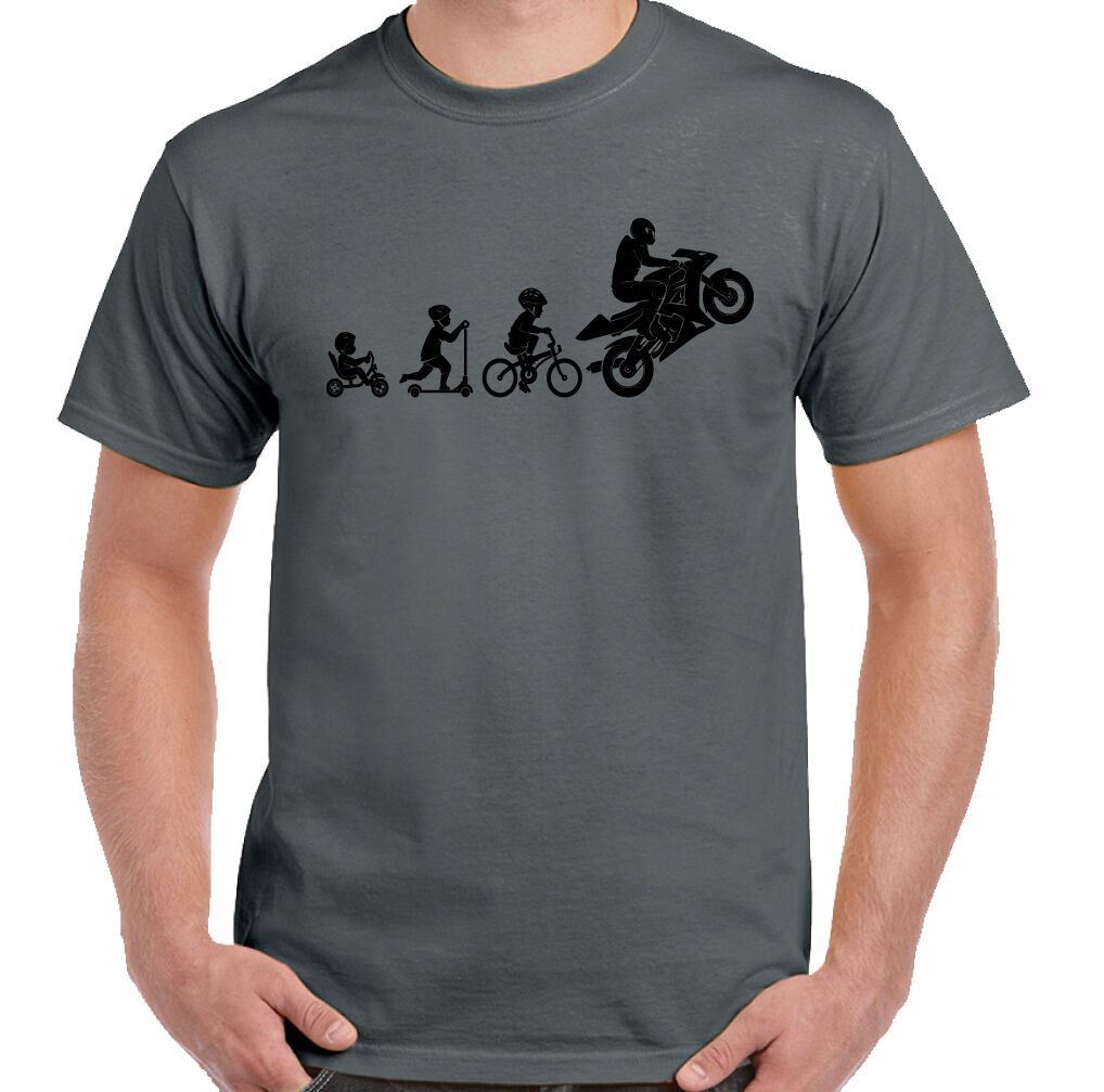 Motorbike T-Shirt, Mens Evolution Funny Biker Superbike Motorcycle Sports Bike XXL