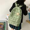 Japanese college style girl backpack Korean version Mori bear Harajuku student backpack small fresh plaid schoolbag female
