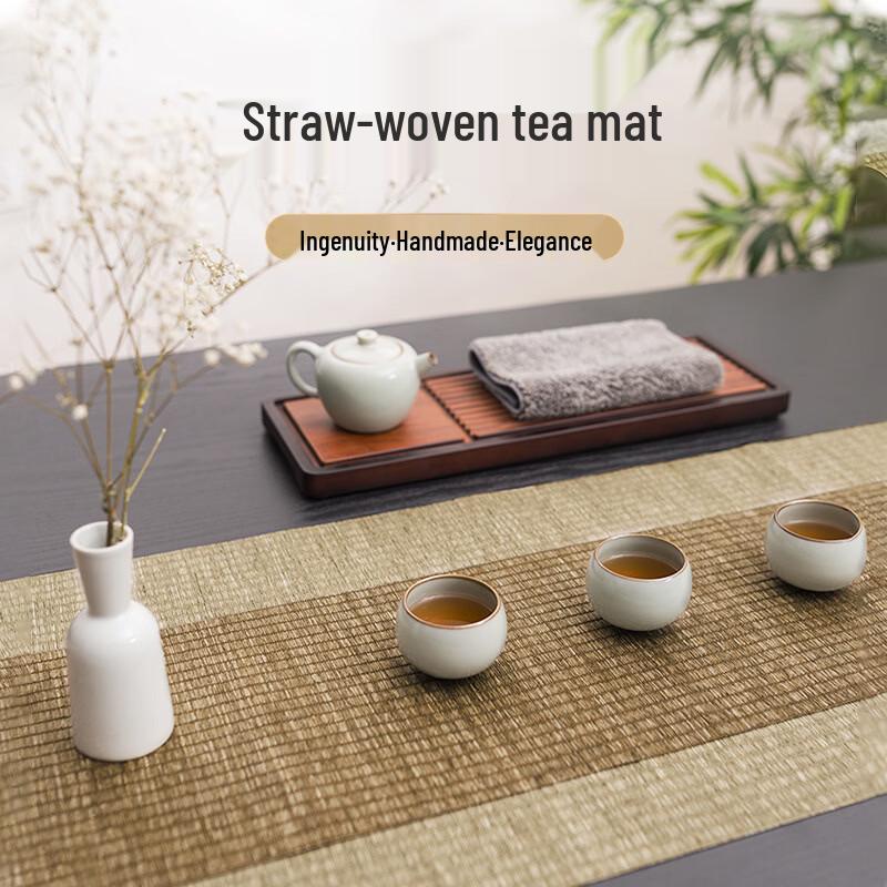 Hantun Chinese Style Waterproof Straw Woven Bamboo Tea Mat