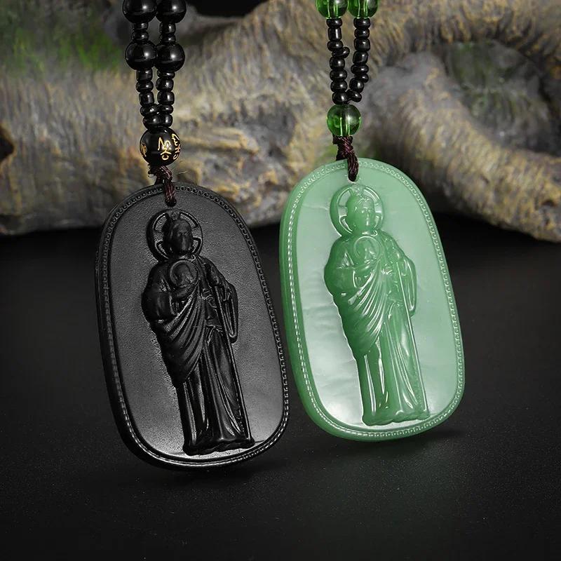Exquisite Buddhistische Jade-Anhänger-Halskette für Männer und Frauen Religiöse Persönlichkeit Einfaches Amulett Party Kirchenzubehör
