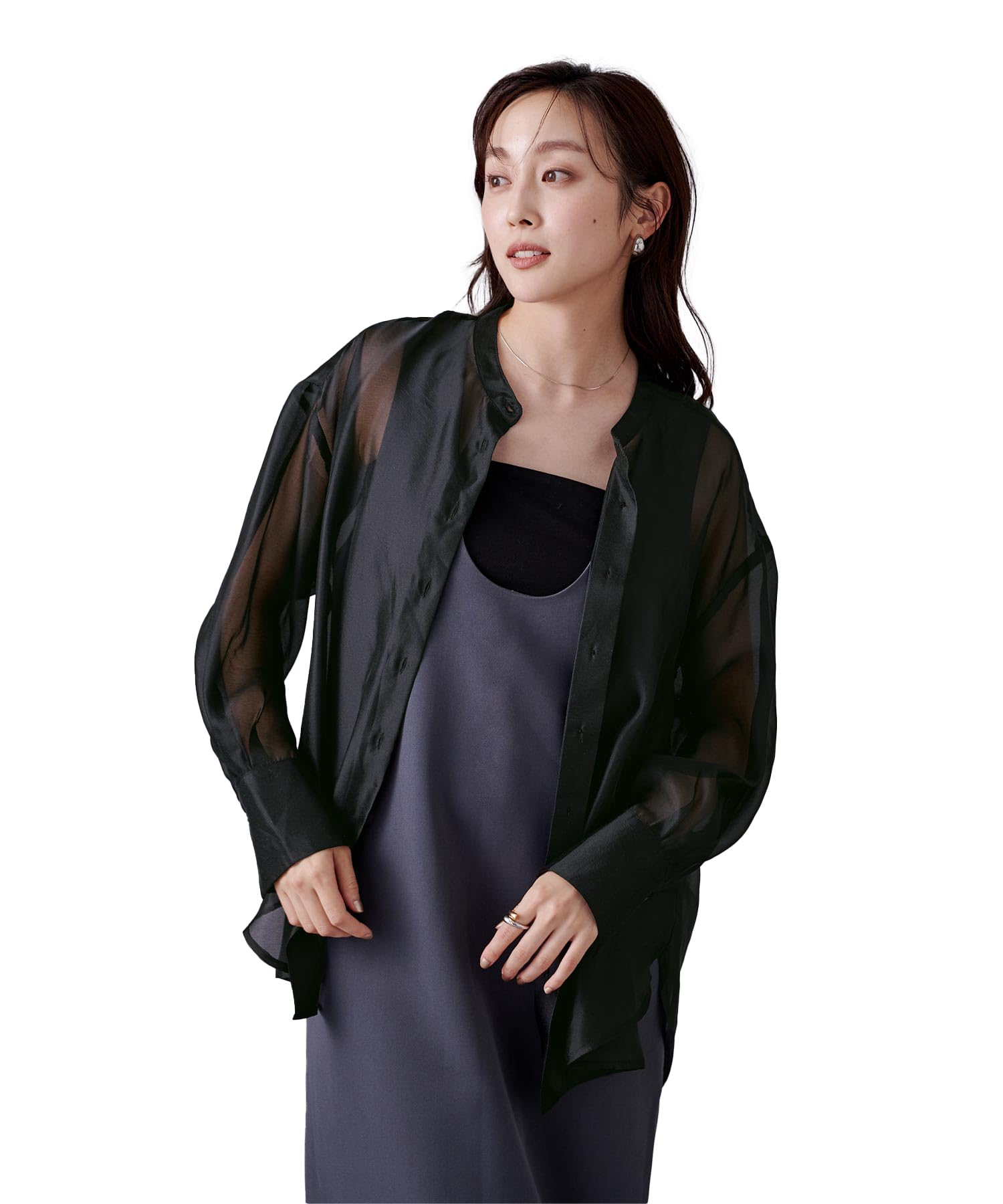 

Yours Band Collar Sheer Shirt BEXU1625 Women s Small Black