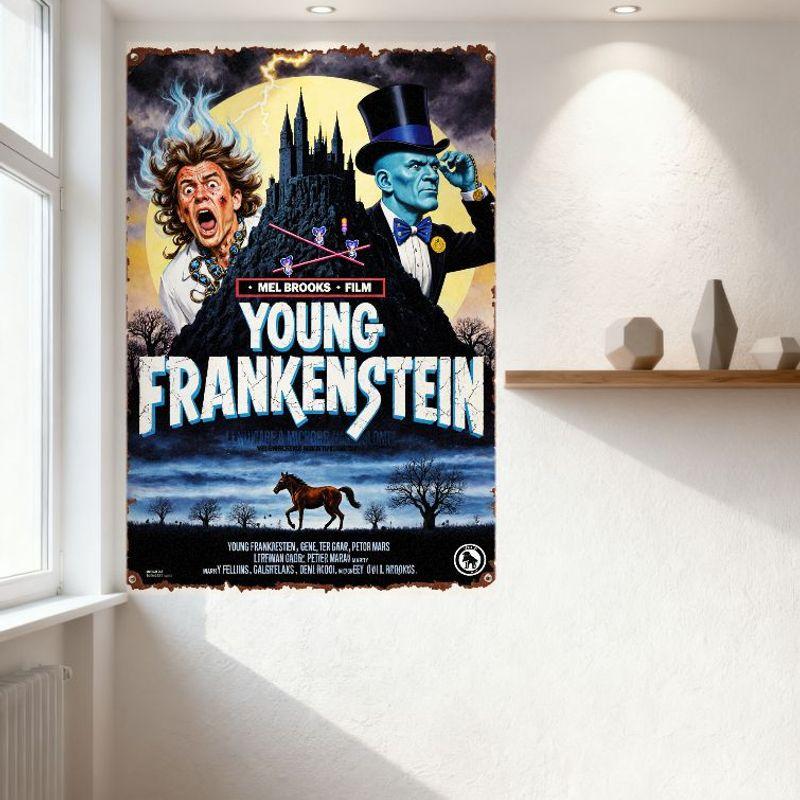 Young Frankenstein Retro Movie Metal Tin Sign Mel Brooks Gene Wilder Comedy Horror Film Poster Wall Decor for Man Cave Bar Home