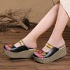 Fashion GKTINOO 2025 Summer Shoes Women Wedge Slides Cover Toes Handmade Flower Thick Heels Genuine Leather Lady Platform Slippers