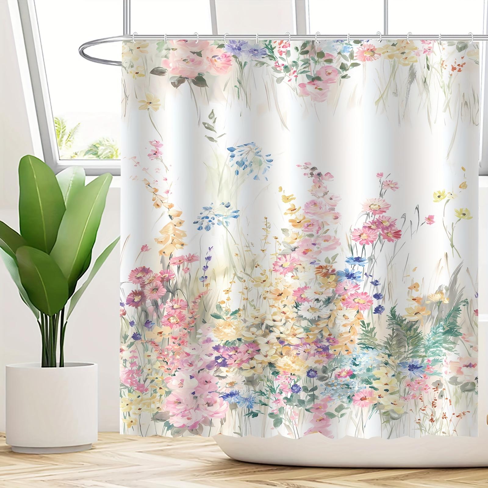

Floral Pattern Water-Resistant Shower Curtain - Polyester Knit, Machine Washable, Universal All-Season Decor, Includes Hooks W60H190(CM)-1 Pcs
