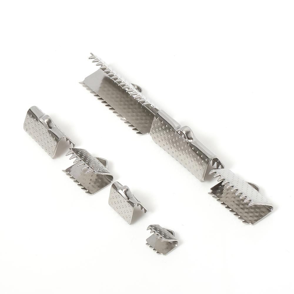 50pcs Stainless Steel Fastener Crimp End Clips Cove Clasps for Jewelry Making Cord Caps Ribbon Leather Cord Foldover Connectors