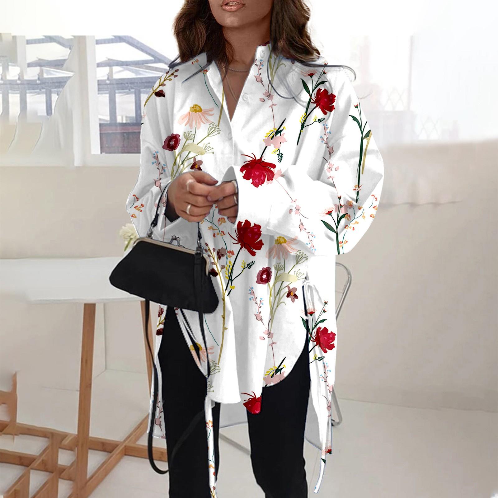 

Модная повседневная однотонная рубашка с длинными рукавами и лацканами свободного типа для женщин XL красный