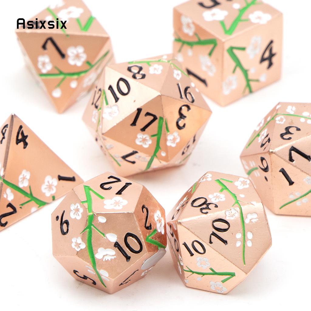 7 Pcs Copper Flower Metal Dice Solid Metal Polyhedral Dice Set Suitable for Role-Playing RPG Board Game Card Game