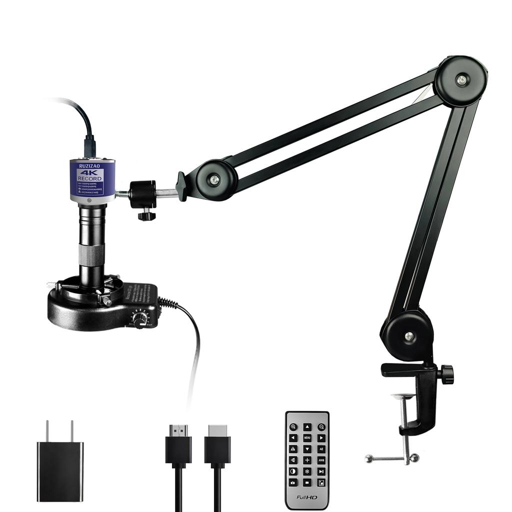 RUZIZAO Digital Microscope 48MP 4K 1080P HDMI Industrial Video Microscope Camera 150x Zoom Lens Folding Stand LED Ring Light for Adults Observation